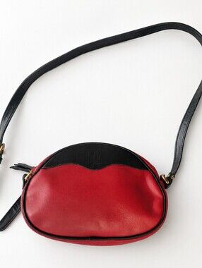 LESLIE FAY Two-Tone Red & Black Crossbody Bag.